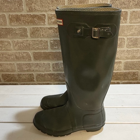 Hunter Women's Original Tall Gloss Rain Boots Dark Green Size 7 - Picture 4 of 11